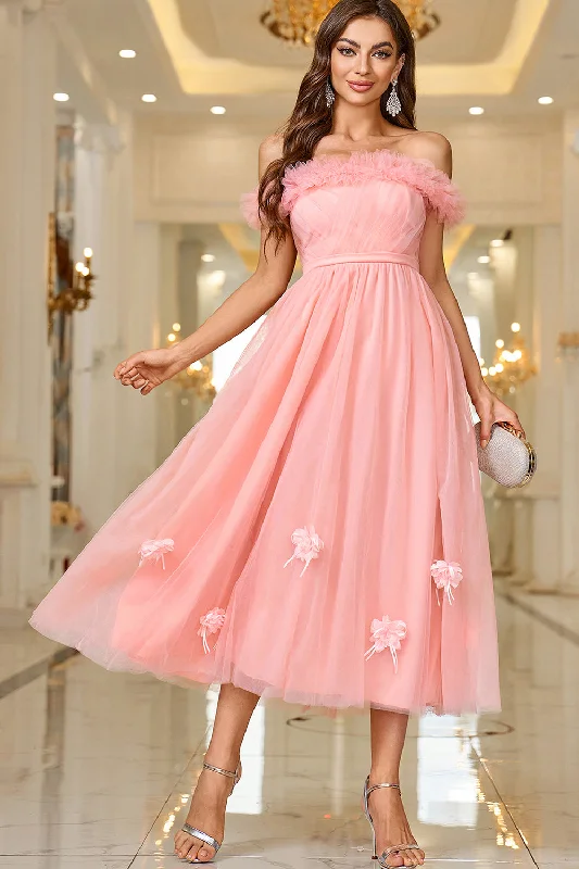 "Stylish cocktail dresses for women on a budget"Pink A Line Off The Shoulder Prom Dress with Lace Up Back "Stylish cocktail dresses for women on a budget"Pink A Line Off The Shoulder Prom Dress with Lace Up Back