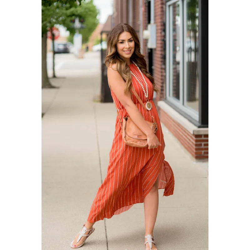 Maxi Dresses with Cinched Waists to Show Off FiguresPinstriped Halter Maxi