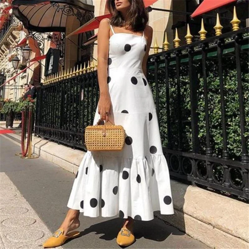 Fresh Green Maxi Dresses for a Natural VibeFashionSierra - Polka dot long maxi dress Summer sleeveless ruffles women dress Big dots casaul bohemian dresses Boho beach vestidos mujer