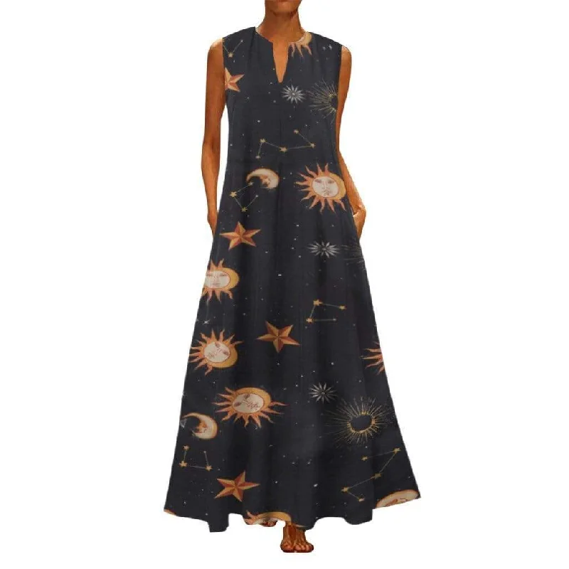 Maxi Dresses with Geometric Patterns for a Modern TwistFashionSierra - Printed Bohemian Ethnic Style Beach Maxi Dress