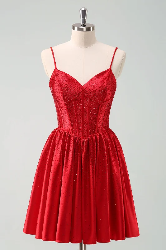 "Plus size formal dresses for women for special events"Red A-Line Spaghetti Straps Corset Pleated Homecoming Dress "Plus size formal dresses for women for special events"Red A-Line Spaghetti Straps Corset Pleated Homecoming Dress