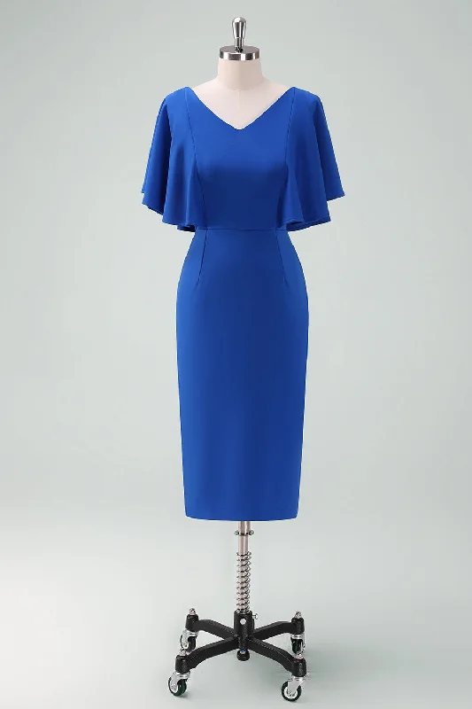 "Sustainable and eco - friendly women's dresses"Royal Blue Bodycon Mother of Bride Dress with Short Sleeves "Sustainable and eco - friendly women's dresses"Royal Blue Bodycon Mother of Bride Dress with Short Sleeves