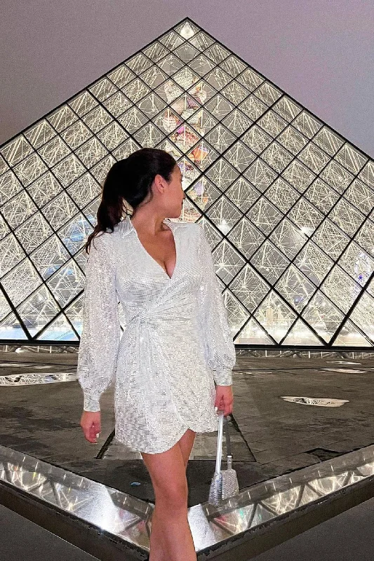"Bohemian - style women's dresses for music festivals"Ruma Faux Wrap Shirt Dress Sequin Silver "Bohemian - style women's dresses for music festivals"Ruma Faux Wrap Shirt Dress Sequin Silver