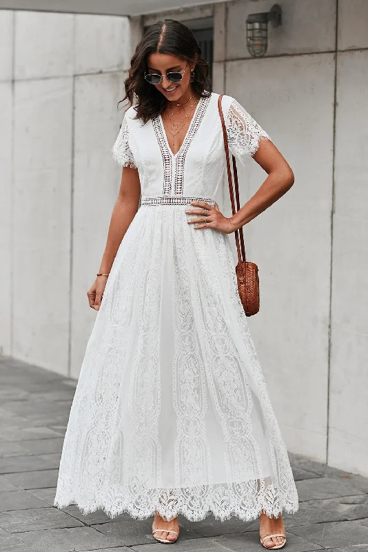Long - Line Maxi Dresses with a Vest - Like DesignScalloped Trim Lace Plunge Dress Long - Line Maxi Dresses with a Vest - Like DesignScalloped Trim Lace Plunge Dress