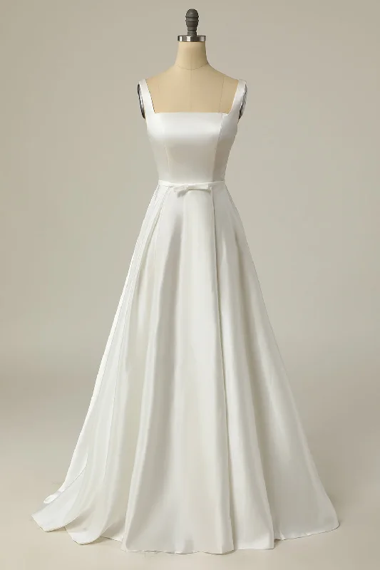 "Vintage - look women's dresses for a retro charm"Simple A Line Square Neck White Long Wedding Dress "Vintage - look women's dresses for a retro charm"Simple A Line Square Neck White Long Wedding Dress