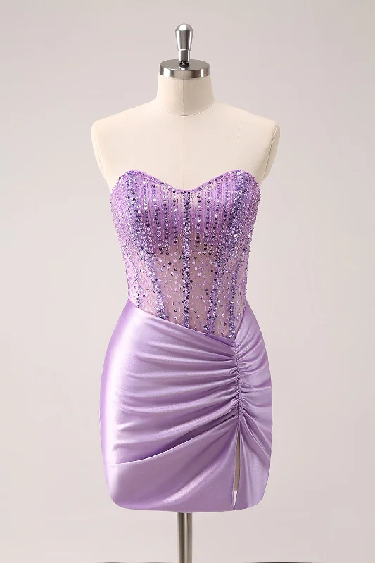 "Lace dresses for women for a romantic and elegant look"Sparkly Beading Lilac Corset Short Tight Homecoming Dress "Lace dresses for women for a romantic and elegant look"Sparkly Beading Lilac Corset Short Tight Homecoming Dress