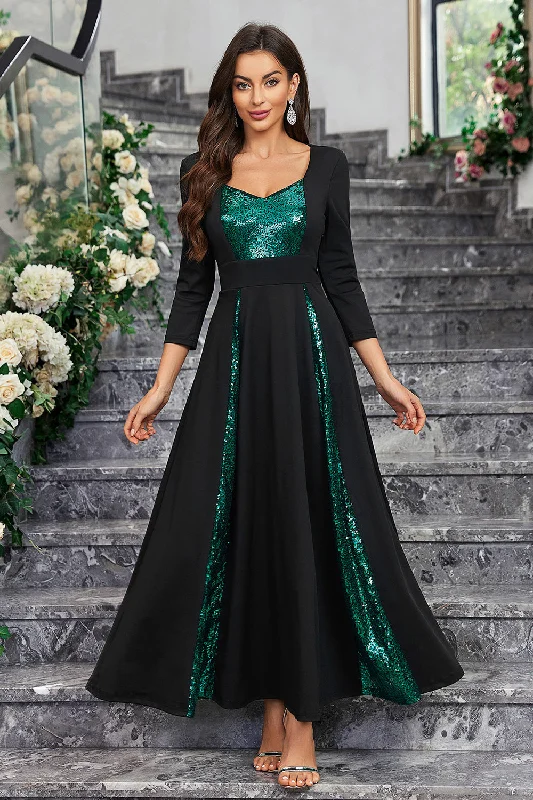 "Flash Sale: Grab Your Favorite Women's Dresses at Unbeatable Prices!"Sparkly Black Green Sequined A Line Prom Dress With Long Sleeves "Flash Sale: Grab Your Favorite Women's Dresses at Unbeatable Prices!"Sparkly Black Green Sequined A Line Prom Dress With Long Sleeves