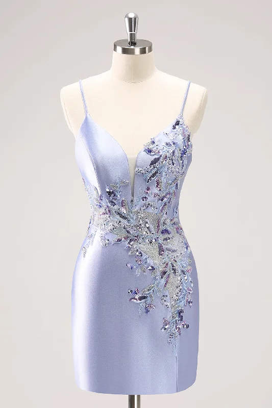 "Petite women's dresses with flattering fits"Sparkly Blue Sequined Floral Tight Short Homecoming Dress with Beading "Petite women's dresses with flattering fits"Sparkly Blue Sequined Floral Tight Short Homecoming Dress with Beading
