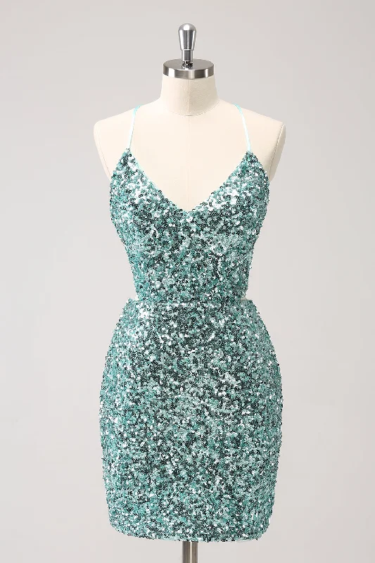 "Wrap dresses for women for an adjustable fit"Sparkly Blue Tight Lace-Up Back Homecoming Dress with Slit "Wrap dresses for women for an adjustable fit"Sparkly Blue Tight Lace-Up Back Homecoming Dress with Slit