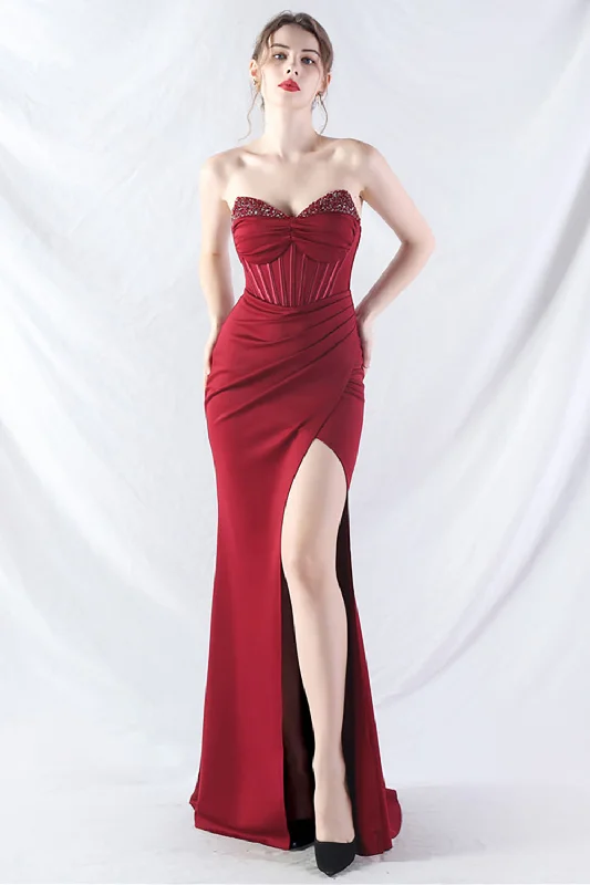 "VIP Sale: Extra 15% Off on Women's Dresses for Our Loyal Customers"Sparkly Burgundy Beaded Corset Long Prom Dress with Slit "VIP Sale: Extra 15% Off on Women's Dresses for Our Loyal Customers"Sparkly Burgundy Beaded Corset Long Prom Dress with Slit
