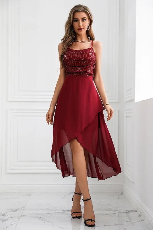 Clearance Sale: Women's Dresses Sparkly Burgundy Spaghetti Straps Asymmetrical Party Dress Clearance Sale: Women's Dresses Sparkly Burgundy Spaghetti Straps Asymmetrical Party Dress