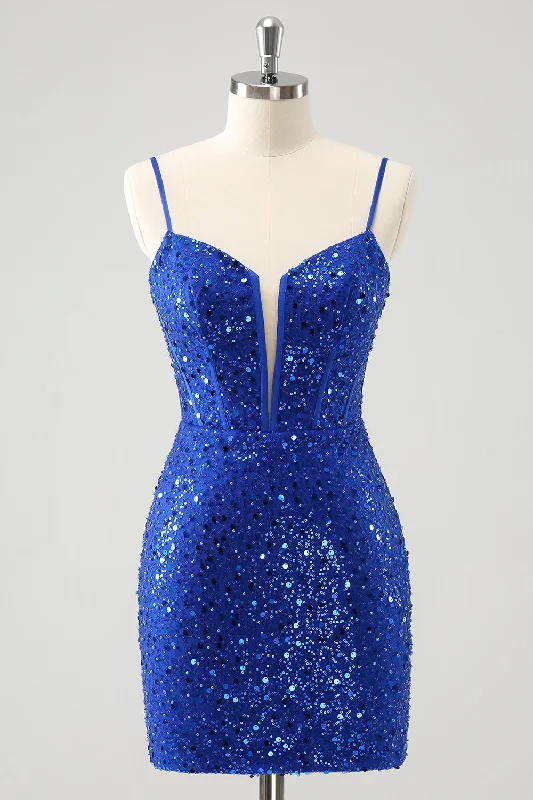 "Floral print dresses for women for a feminine look"Sparkly Royal Blue Corset Tight Short Homecoming Dress with Sequins "Floral print dresses for women for a feminine look"Sparkly Royal Blue Corset Tight Short Homecoming Dress with Sequins
