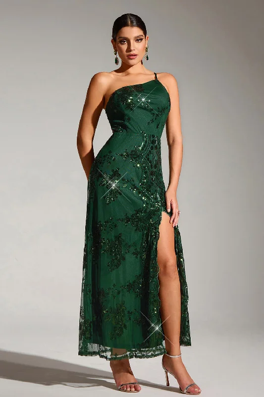 "Exclusive Discount: 30% Off All Women's Dresses for a Limited Period"Sparkly Dark Green One Shoulder Mermaid Sequin Long Party Dress with Slit "Exclusive Discount: 30% Off All Women's Dresses for a Limited Period"Sparkly Dark Green One Shoulder Mermaid Sequin Long Party Dress with Slit