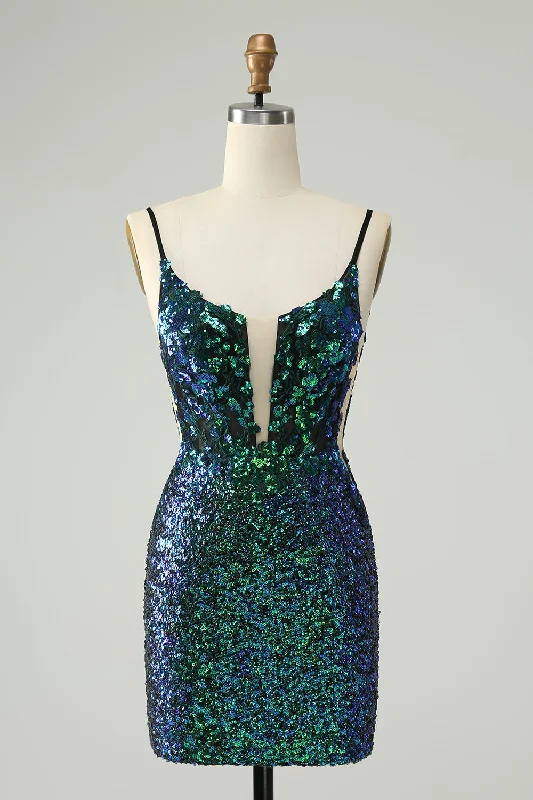 "Comfortable maternity dresses for pregnant women"Sparkly Dark Green Spaghetti Straps Tight Short Homecoming Dress with Sequins "Comfortable maternity dresses for pregnant women"Sparkly Dark Green Spaghetti Straps Tight Short Homecoming Dress with Sequins