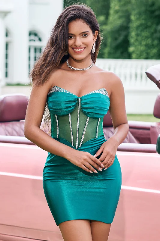 "Bohemian - style women's dresses for music festivals"Unique Sparkly Dark Green Strapless Corset Tight Homecoming Dress with Beading "Bohemian - style women's dresses for music festivals"Unique Sparkly Dark Green Strapless Corset Tight Homecoming Dress with Beading