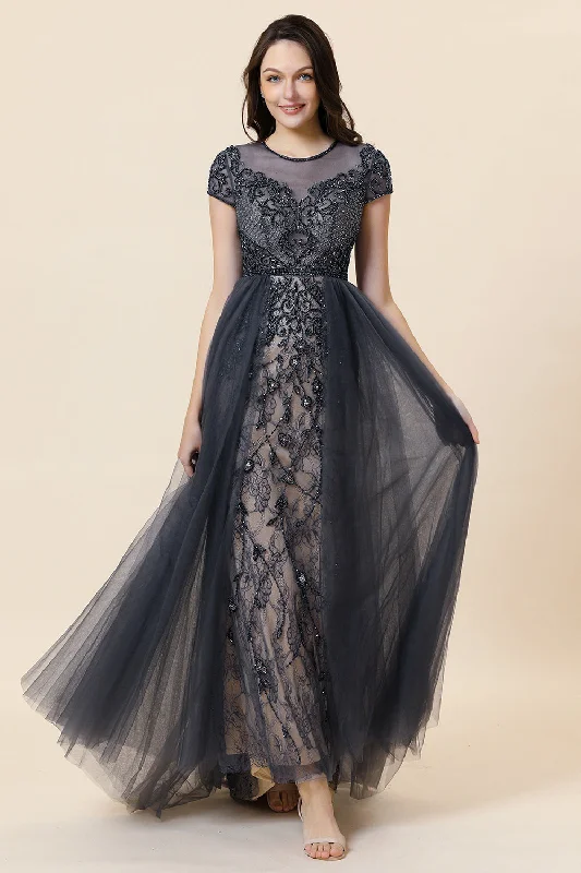 "T - shirt dresses for women for ultimate comfort"Sparkly Dark Grey Beaded Long Prom Dress