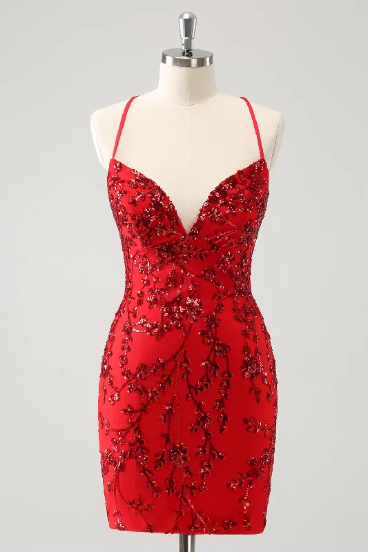 "Hurry! Limited Stock - Get Your Dream Dress with a Special Discount"Sparkly Floral Red Tight Short Homecoming Dress with Sequins "Hurry! Limited Stock - Get Your Dream Dress with a Special Discount"Sparkly Floral Red Tight Short Homecoming Dress with Sequins