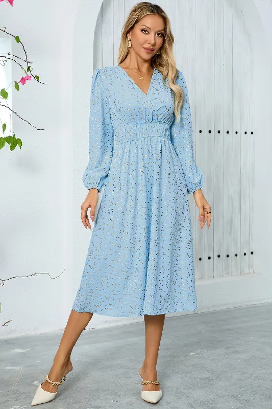 "Polka dot dresses for women with a retro vibe"Sparkly Sky Blue A-Line Sequins Long Sleeves V Neck Long Party Dress "Polka dot dresses for women with a retro vibe"Sparkly Sky Blue A-Line Sequins Long Sleeves V Neck Long Party Dress