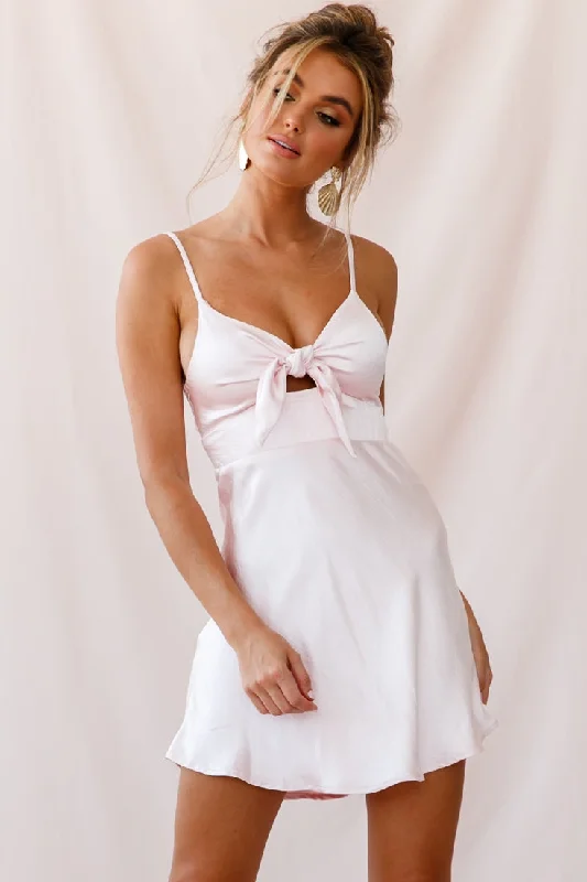 "Polka dot dresses for women with a retro vibe"Starry Night Satin Bust-Tie Mini Dress Pink "Polka dot dresses for women with a retro vibe"Starry Night Satin Bust-Tie Mini Dress Pink