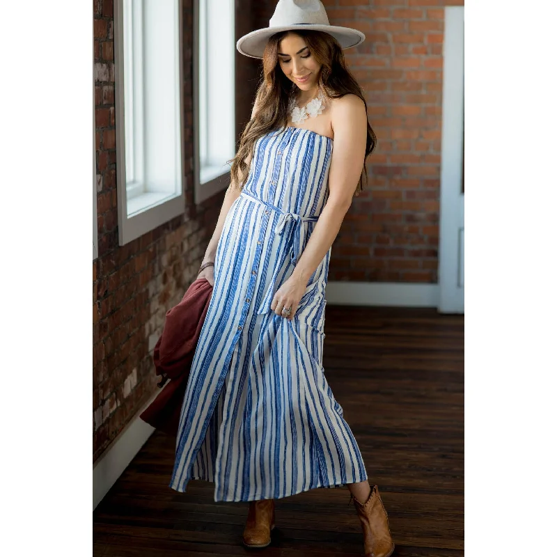 Breathable Chiffon Maxi Dresses for Hot DaysStriped Maxi Strapless Dress