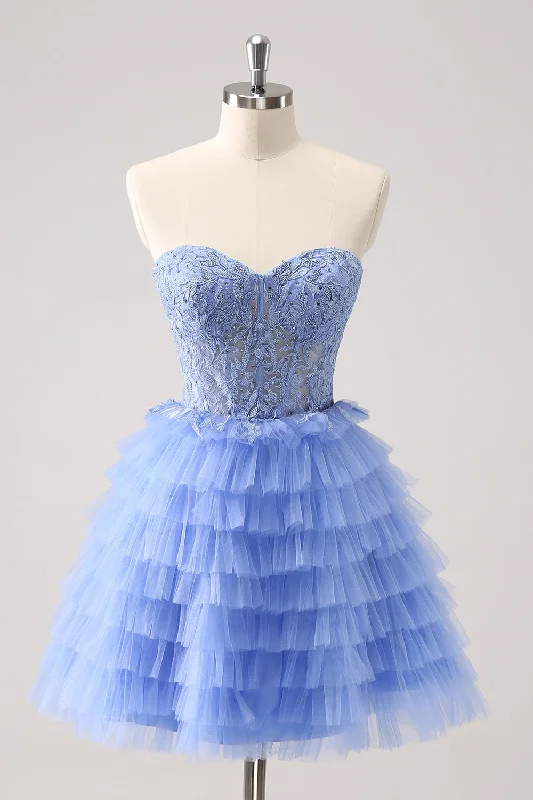 "Sequined dresses for women to shine at parties"Sweetheart Lilac A-Line Corset Tulle Homecoming Dress with Lace