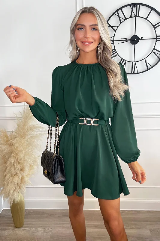"Mini dresses for women for a youthful and trendy look"Teal Long Sleeve Belted Skater Dress