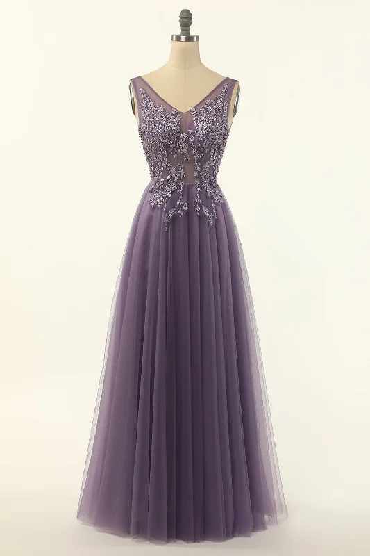 "Affordable plus size women's summer dresses"Tulle Purple A-line Prom Dress