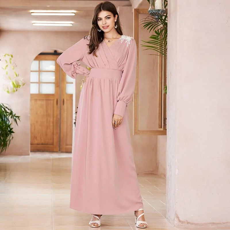 Maxi Dresses with Sequined and Beaded Embellishments for a Lavish LookFashionSierra - Women Backless Dress Elegant Banquet High Waist Dress Appliques Decoration Latern Long Sleeve Maxi Dresses Women
