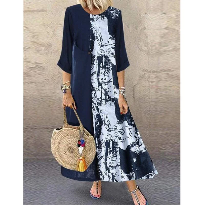 Maxi Dresses with Metal Accessories for a Trendy EdgeFashionSierra - Women Boho Linen Baggy Gypsy Kaftan Holiday Loose Long Maxi Dress Fashion Ladies Floral Beach Dress Sundress