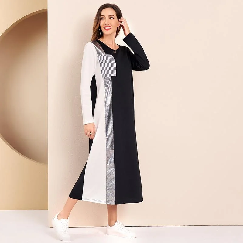 Maxi Dresses Ideal for Tropical GetawaysFashionSierra - Women Casual Dress Sequin Panel Colorblock O Neck Long Sleeve Maxi Dresses