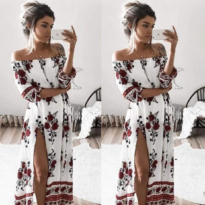 Delicate Pink Maxi Dresses for a Gentle LookFashionSierra - Women Ladies Clothing Dress Chiffon Floral Long Sleeve Party Flower Casual Long Maxi Dresses Women Summer Sundress