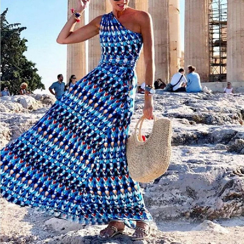 Maxi Dresses for College Graduation PhotoshootsFashionSierra - Women Sleeveless One Shoulder Floral Boho Long Maxi Dress Summer Ladies Party Beach Split Maxi Dress Clothing
