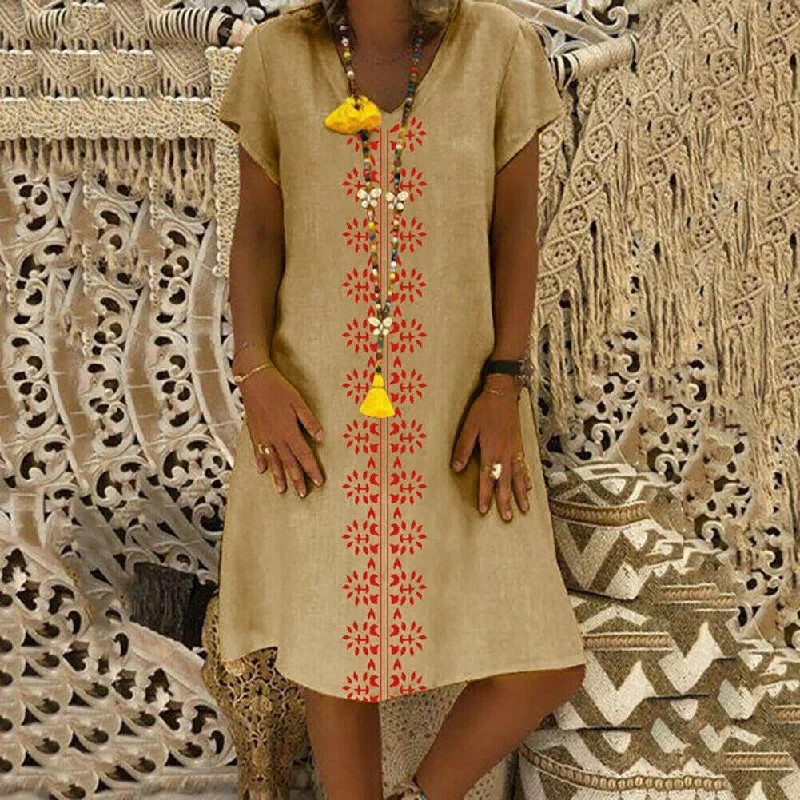 Versatile Gray Maxi Dresses for Any OccasionFashionSierra - Women Summer Short Sleeve Cotton Linen Long Maxi Dress Fashion Ladies Casual Loose Beach Kaftan Dresses Sundress