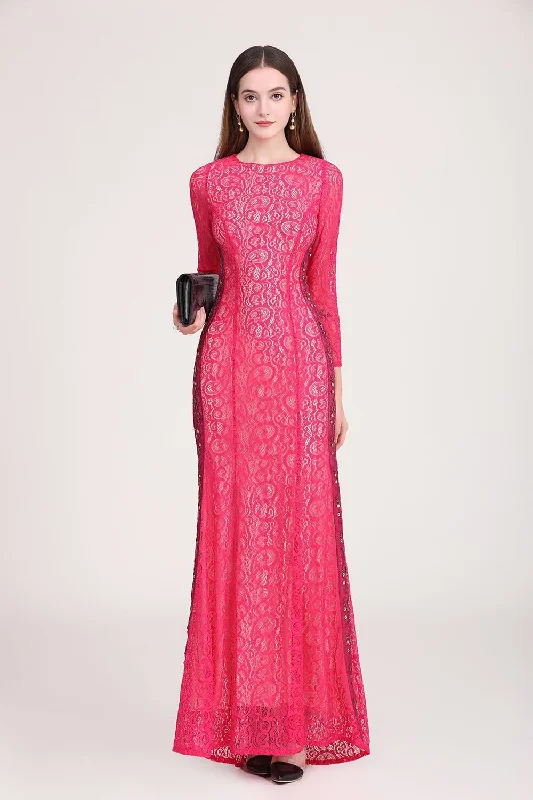 Chinese - Inspired Maxi Dresses with Traditional ElementsFashionSierra - Long Sleeves Beaded Elegant Long Prom Runway Dresses