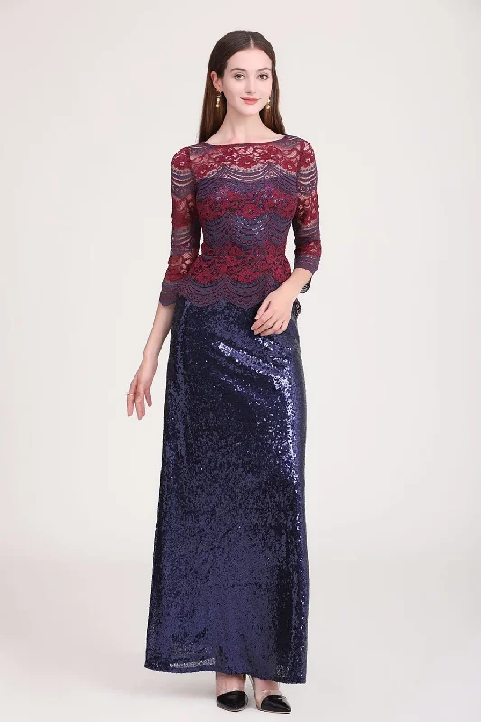 Maxi Dresses with Cross - Over Necklines for a Stylish LookFashionSierra - Long Sleeves Patchwork Sequined Elegant Maxi Runway Prom Dresses