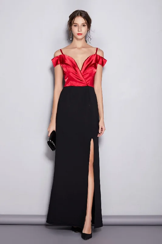 Maxi Dresses with Romantic Bows for a Feminine TouchFashionSierra - Sexy Spaghetti Stripes Low V Neck Split Elegant Long Prom Maxi Dresses