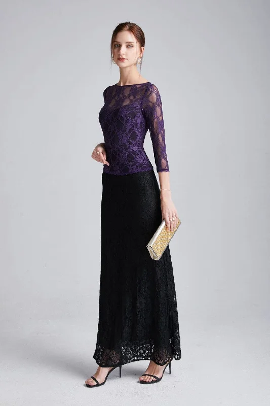 Maxi Dresses with Asymmetric Hemlines for a Modern AppealFashionSierra - 3/4 Sleeves Embroidery Lace Color Block Fashion Long Party Prom Dresses