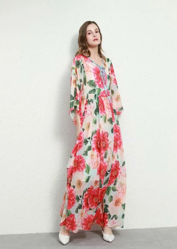 Maxi Dresses for Office - Appropriate Summer PartiesFashionSierra - Lace Up Printed Fashion Long Dress
