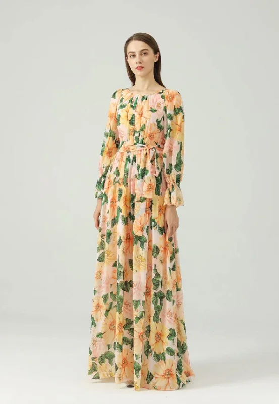 Luxurious Velvet Maxi Dresses for Winter GalasFashionSierra - Printed Sash Belt Fashion Maxi Dress