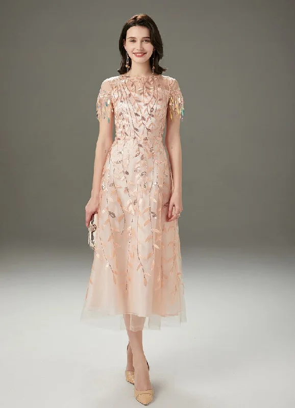 Delicate Pink Maxi Dresses for a Gentle LookFashionSierra - Embroidery Beaded Layered Fashion Mid Calf Dresses