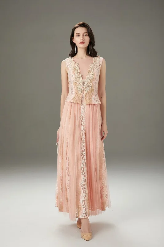 Soft Coral - Fleece Maxi Dresses for a Cozy FeelFashionSierra - Lace Patchwork Elegant Long Party Prom Dress