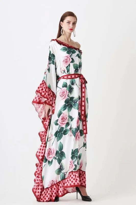 High - Waisted Maxi Dresses to Create Long Leg LinesFashionSierra - Floral Printed Sash Belt Loose Design Fashion Long Maxi Dresses