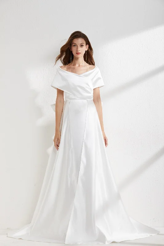Maxi Dresses for College Graduation PhotoshootsFashionSierra - Back Bow Elegant Chapel Train Long Evening Prom Gown