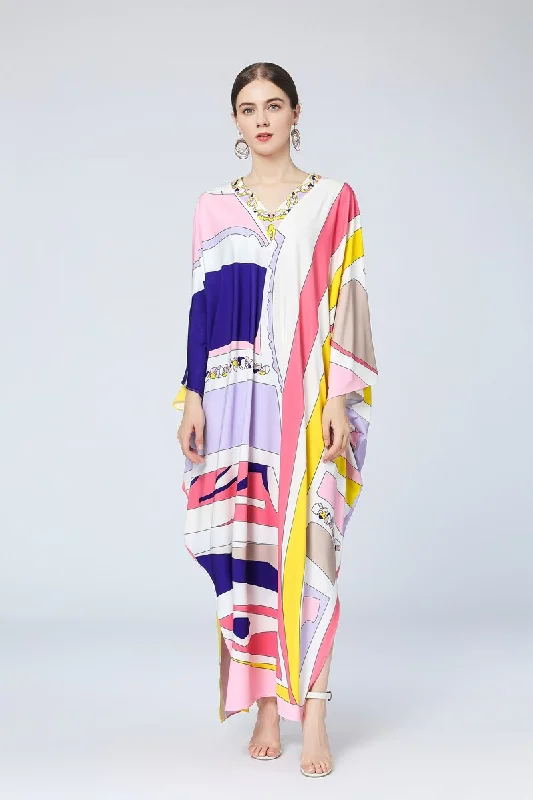 Royal Purple Maxi Dresses for a Regal AppearanceFashionSierra - Long Sleeves Printed High Street Fashion Split Loose Robes