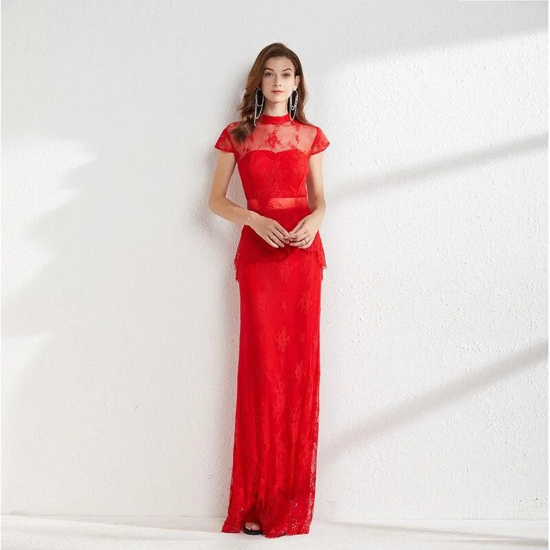 Maxi Dresses for Bridal ShowersFashionSierra - Lace Ruffles Elegant Long Pencil Evening Party Prom
