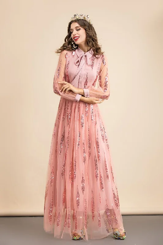 Cool Leather Maxi Dresses for a Rock - Chic StyleFashionSierra - Long Sleeves Sequined Patchwork Elegant Maxi Party Dresses