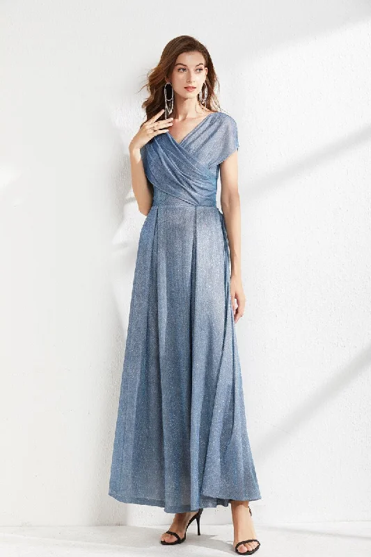 Bohemian Printed Maxi Dresses for Summer VacationsFashionSierra - V Neck Cape Sleeves Criss Cross Elegant Long Maxi Dress