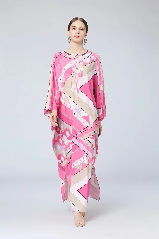 Long - Sleeved Maxi Dresses for Autumn and WinterFashionSierra - Batwing Sleeves Multicolor Printed Elegant High Street Boho Maxi Dresses