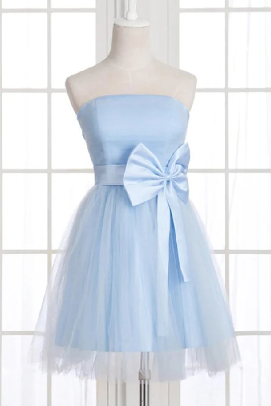 Chiffon Party Dresses with Embroidered Cuffs for Ladies' Elegant TouchA-Line Strapless Bowknot Short Prom Dresses Homecoming Dress PG148 Chiffon Party Dresses with Embroidered Cuffs for Ladies' Elegant TouchA-Line Strapless Bowknot Short Prom Dresses Homecoming Dress PG148