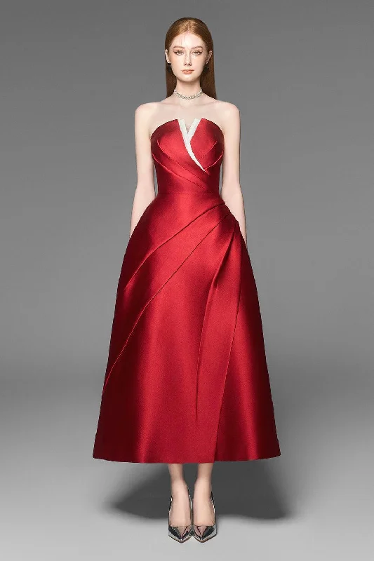 Midi dress for a date when styled with a cute top and heelsAlmira Strapless Pleated Chest Taffeta Midi Dress